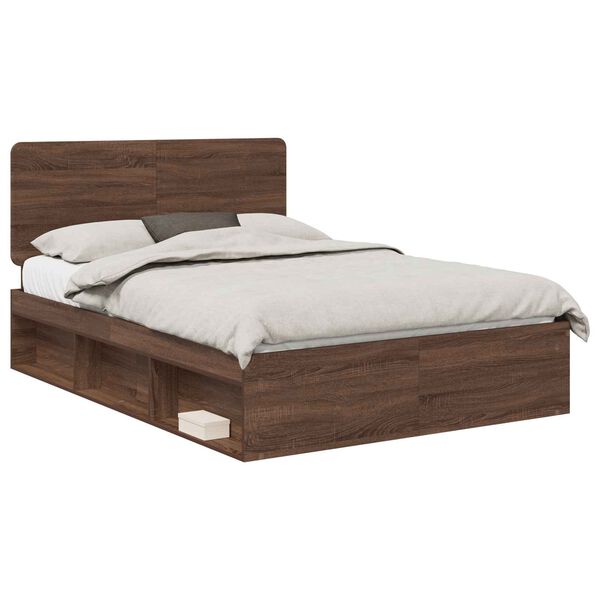 vidaXL Estructura de cama con cabecera Roble Marr&oacute;n 140 x 200 cm