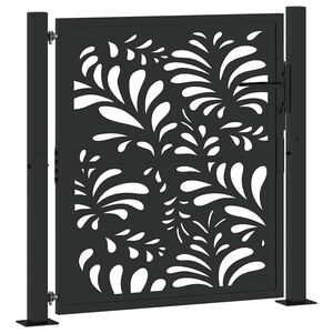 vidaXL Puerta de jard&iacute;n dise&ntilde;o ondulado de acero negro 100x100 cm