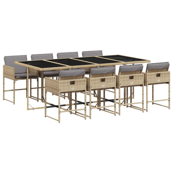 vidaXL Set comedor de jard&iacute;n 9 pzas con cojines rat&aacute;n sint&eacute;tico beige
