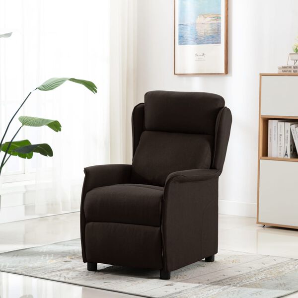 vidaXL Sillón reclinable de tela marrón oscuro