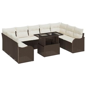 vidaXL Conjunto de sof&aacute; de jard&iacute;n 10 pcs Marr&oacute;n Rattan de Poli&eacute;ster