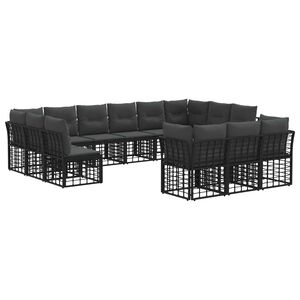 vidaXL Conjunto de sof&aacute;s de exterior Negro y Gris oscuro Poli&eacute;ster