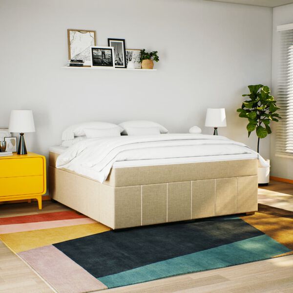 vidaXL Cama box spring con colch&oacute;n tela color crema 180x200 cm