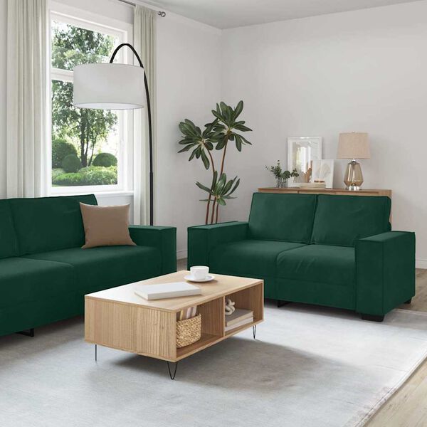 vidaXL Juego de sof&aacute;s con cojines 3 piezas terciopelo verde oscuro