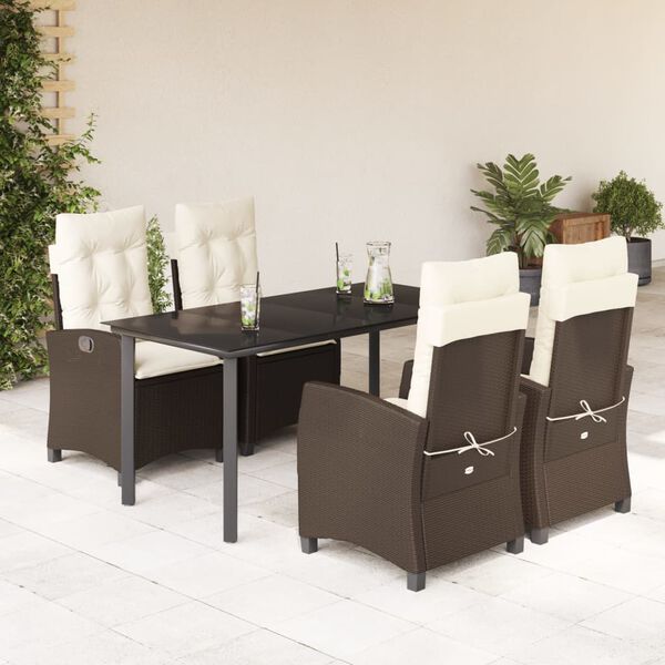 vidaXL Set comedor de jard&iacute;n 5 piezas y cojines rat&aacute;n sint&eacute;tico marr&oacute;n