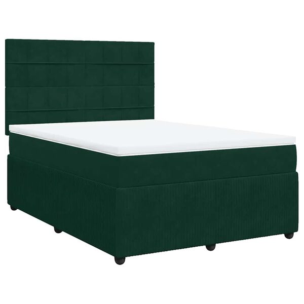 vidaXL Cama box spring con colch&oacute;n terciopelo verde oscuro 140x200 cm