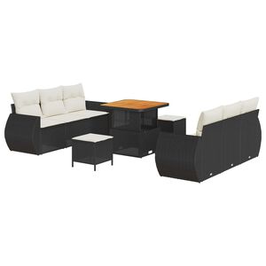 vidaXL Conjunto de sof&aacute; de jard&iacute;n 9 pcs Negro rat&aacute;n sint&eacute;tico