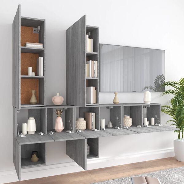 vidaXL Set de muebles para TV 7 pzas madera contrachapada gris Sonoma