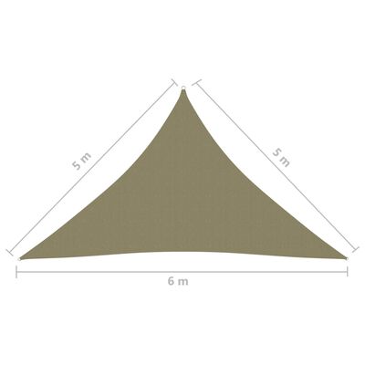 vidaXL Toldo de vela triangular tela Oxford beige 5x5x6 m
