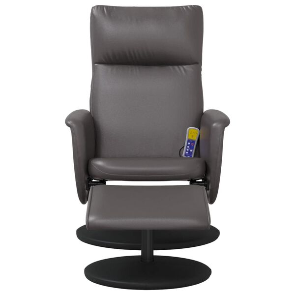 vidaXL Sill&oacute;n de masaje reclinable con reposapi&eacute;s cuero sint&eacute;tico gris