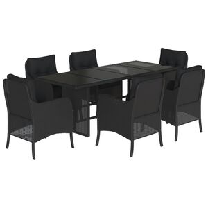 vidaXL Set de comedor de jard&iacute;n 7 pzas y cojines rat&aacute;n sint&eacute;tico negro