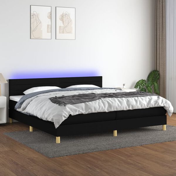 vidaXL Cama box spring con colch&oacute;n LED tela negro 200x200 cm