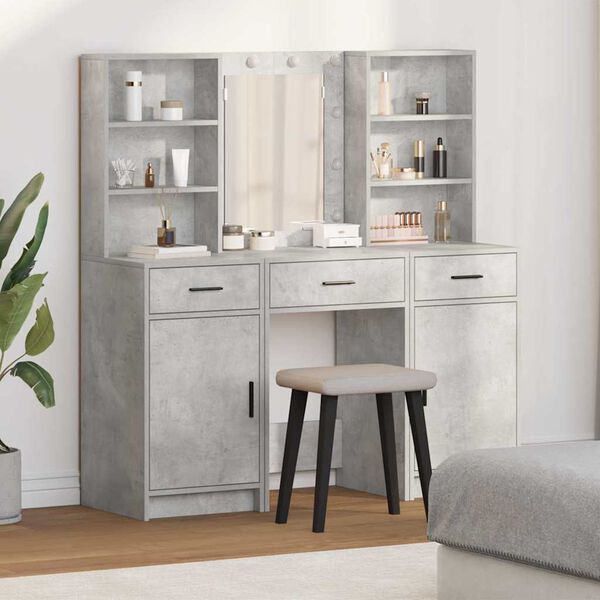 vidaXL Conjunto de mesa de vestidor con LED 3 pcs Gris Concreto