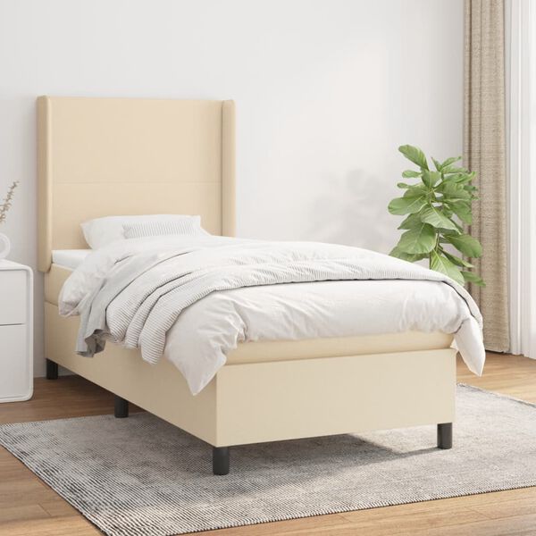 vidaXL Cama box spring con colch&oacute;n tela color crema 100x200 cm