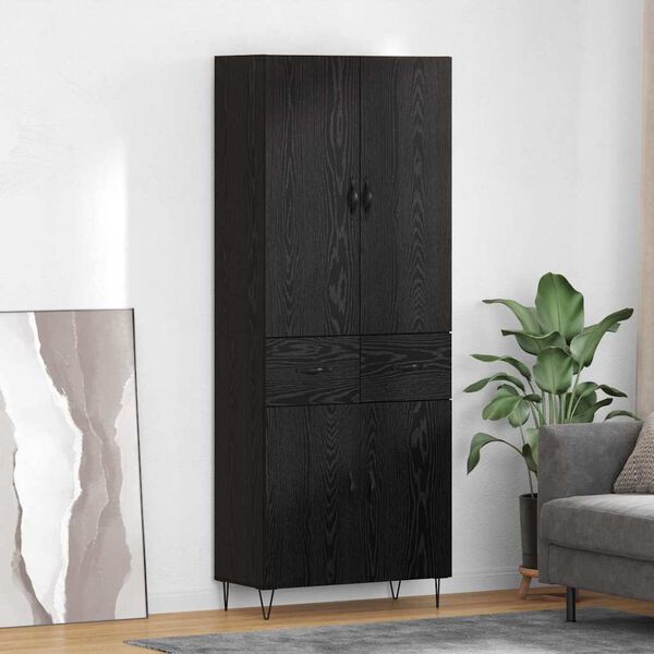 vidaXL Aparador alto 2 pcs Roble Negro Madera tecnol&oacute;gica y vidrio