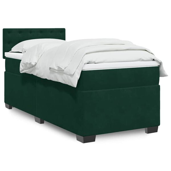 vidaXL Cama box spring con colch&oacute;n terciopelo verde oscuro 80x200 cm