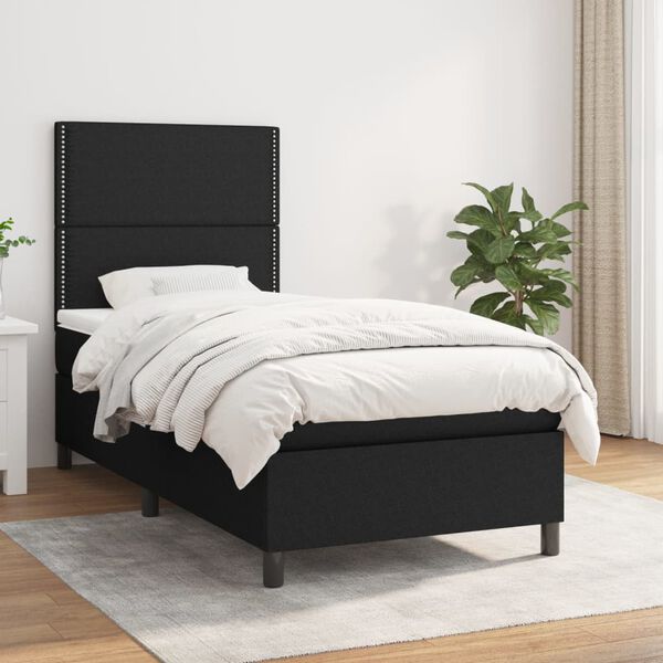 vidaXL Cama box spring con colch&oacute;n tela negro 80x200 cm