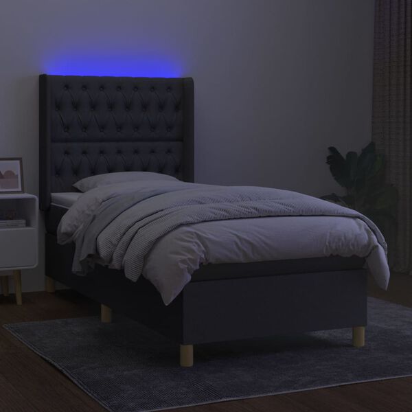 vidaXL Cama box spring colch&oacute;n y luces LED tela gris oscuro 80x200 cm