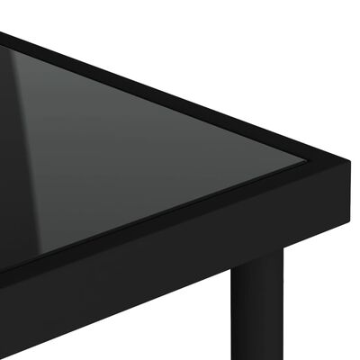 vidaXL Mesa de comedor de jardín vidrio y acero negro 80x80x72 cm