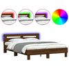 vidaXL Estructura de cama cabecero y luces LED marr&oacute;n roble 140x200 cm