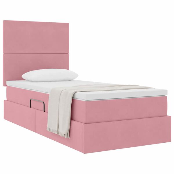 vidaXL Cama con almacenamiento y colch&oacute;n Rosa 100 x 200 cm Terciopelo