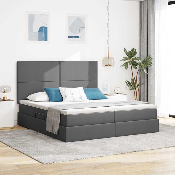 vidaXL Cama con almacenamiento con colch&oacute;n Gris oscuro 200 x 200 cm