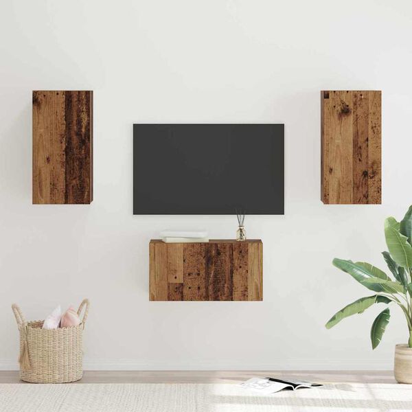 vidaXL Conjunto de mueble de TV 3 pcs Madera envejecida