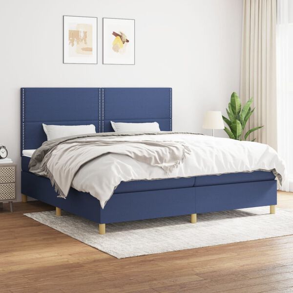 vidaXL Cama box spring con colch&oacute;n tela azul 200x200 cm