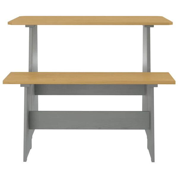 vidaXL Mesa de comedor con banco REINE madera maciza pino marr&oacute;n gris