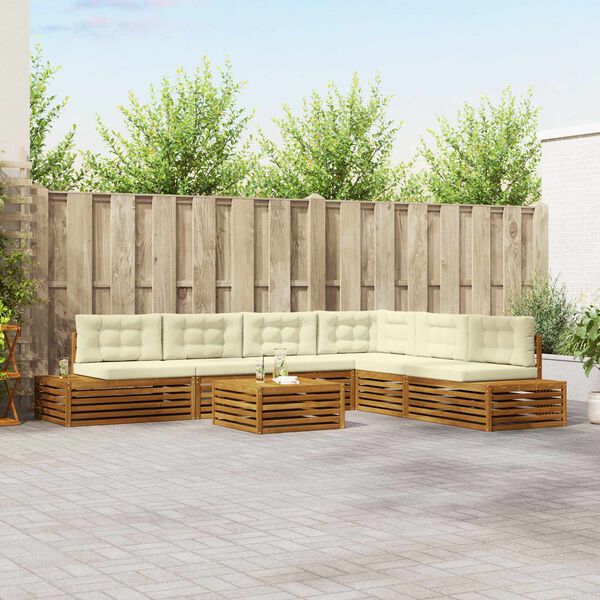 vidaXL Conjunto de sof&aacute;s de exterior con coj&iacute;n 7 Pieza Natural y Crema