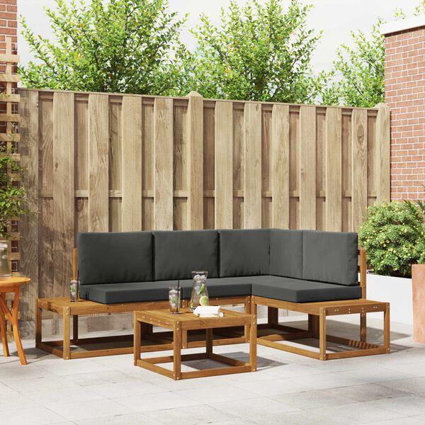 vidaXL Conjunto de sof&aacute;s de exterior 5 Pieza Natural y Antracita