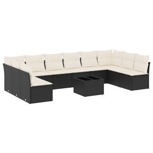 vidaXL Set de sof&aacute;s de jard&iacute;n 11 pzas y cojines rat&aacute;n sint&eacute;tico negro