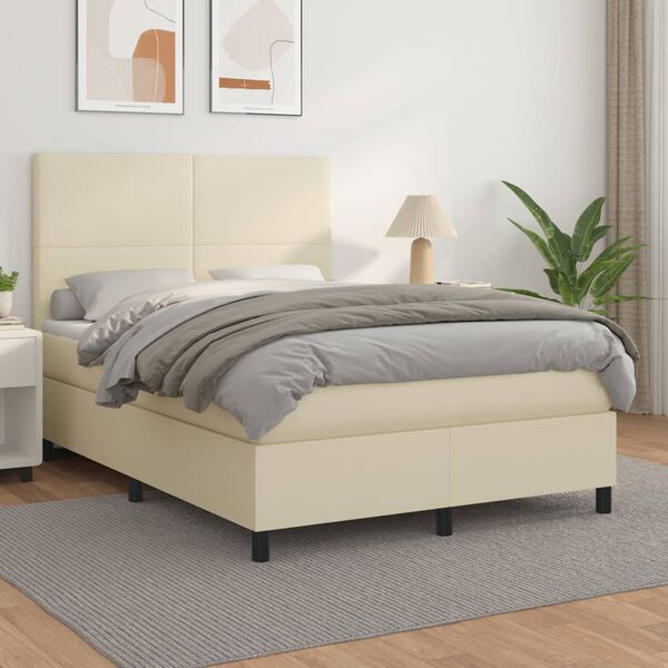 vidaXL Cama box spring con colch&oacute;n cuero sint&eacute;tico crema 140x200cm