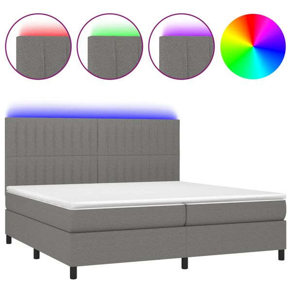 vidaXL Cama box spring colch&oacute;n y luces LED tela gris claro 200x200 cm