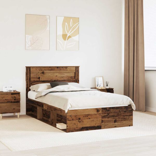 vidaXL Estructura de cama con cabecera Madera vieja 120 x 190 cm