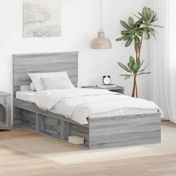 vidaXL Estructura de cama con cabecera Gris Sonoma 100 x 200 cm