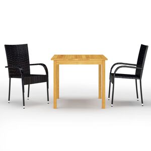 vidaXL Juego de comedor para jard&iacute;n 3 piezas negro