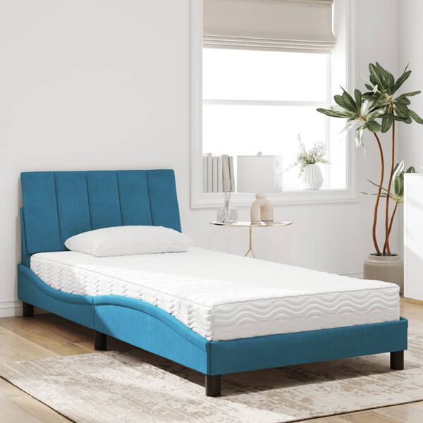 vidaXL Cama con colch&oacute;n Hanko terciopelo azul 100x200 cm
