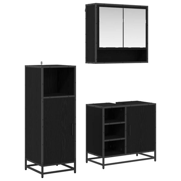 vidaXL Juego de muebles de ba&ntilde;o 3 pcs Roble Negro Madera de ingenier&iacute;a