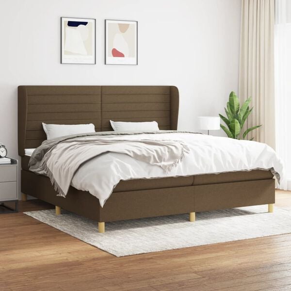 vidaXL Cama box spring con colch&oacute;n tela marr&oacute;n oscuro 200x200 cm