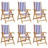 vidaXL Sillas reclinables plegables 6 uds tela azul blanco