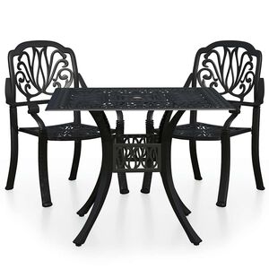 vidaXL Mesa y sillas de bistr&oacute; 3 piezas aluminio fundido negro