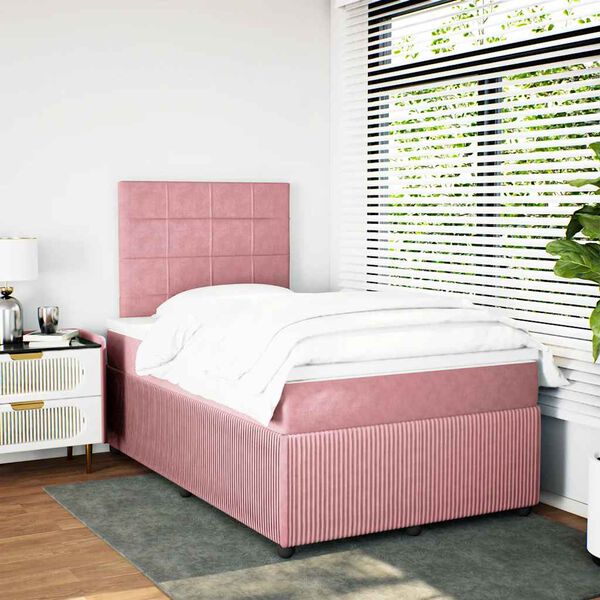 vidaXL Cama box spring con colch&oacute;n terciopelo rosa 120x190 cm