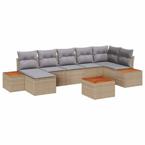 vidaXL Conjunto de sof&aacute; de jard&iacute;n 8 pcs Beige rat&aacute;n sint&eacute;tico