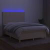 vidaXL Cama box spring colch&oacute;n y luces LED tela crema 140x200 cm