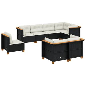 vidaXL Set de sof&aacute;s de jard&iacute;n y cojines 8 piezas rat&aacute;n sint&eacute;tico negro