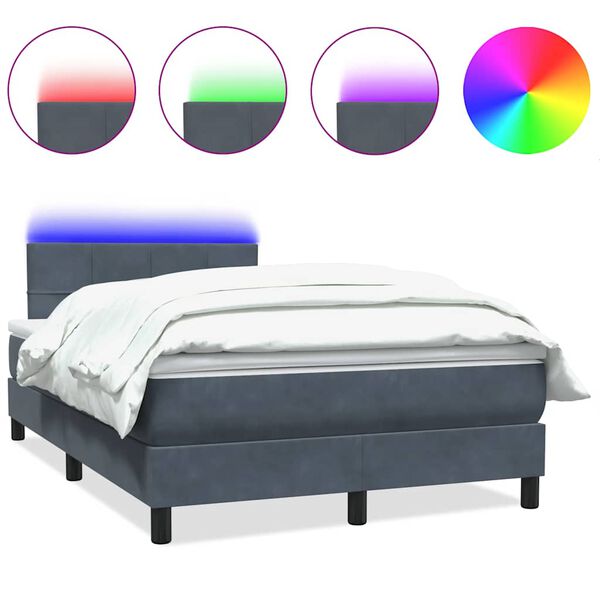 vidaXL Cama box spring con colch&oacute;n y LED terciopelo gris oscuro 120x220 cm