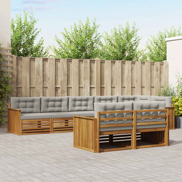 vidaXL Conjunto de sof&aacute;s de exterior 8 pcs Gris Natural y Claro