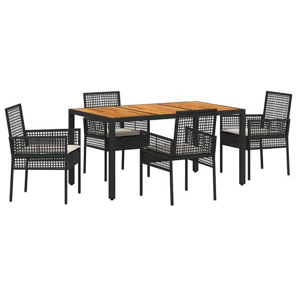 vidaXL Conjunto de Comedor de Jard&iacute;n 5 pcs Negro rat&aacute;n sint&eacute;tico