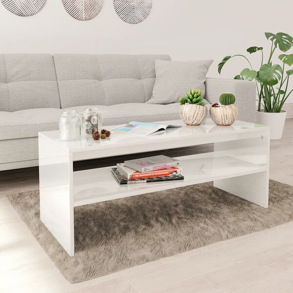 vidaXL Mesa de centro madera contrachapada blanco brillo 100x40x40 cm